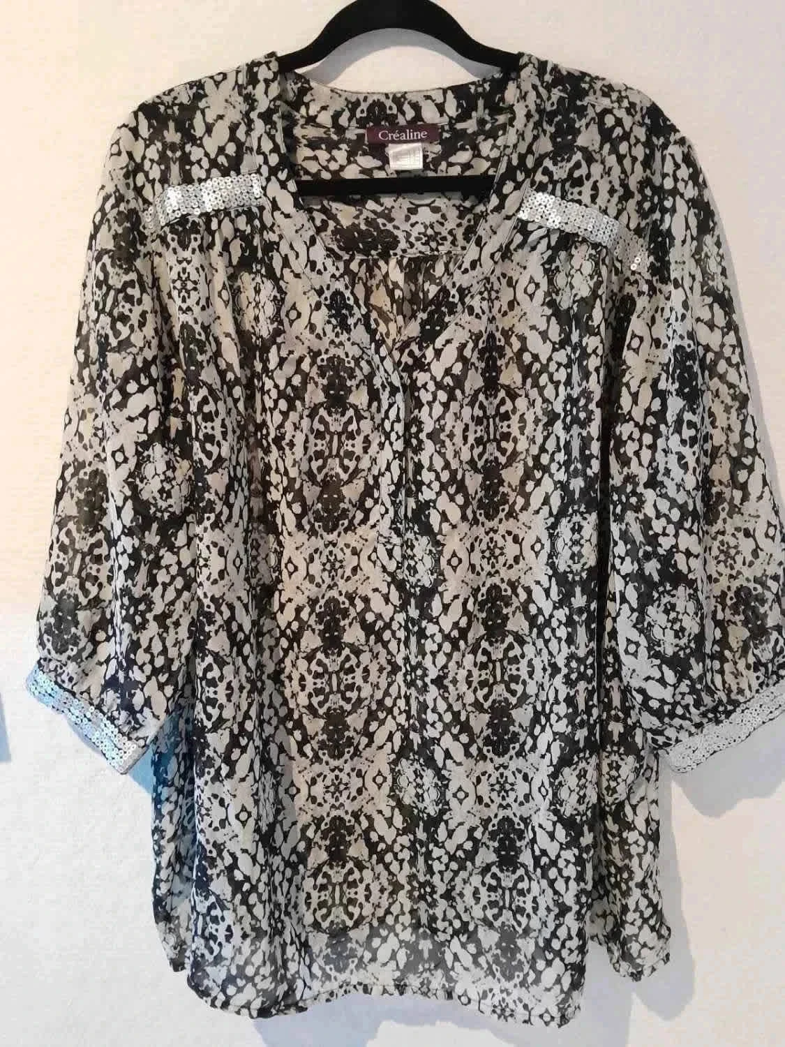 Tunique imprimée gris et noire, taille 56, Marque Créaline